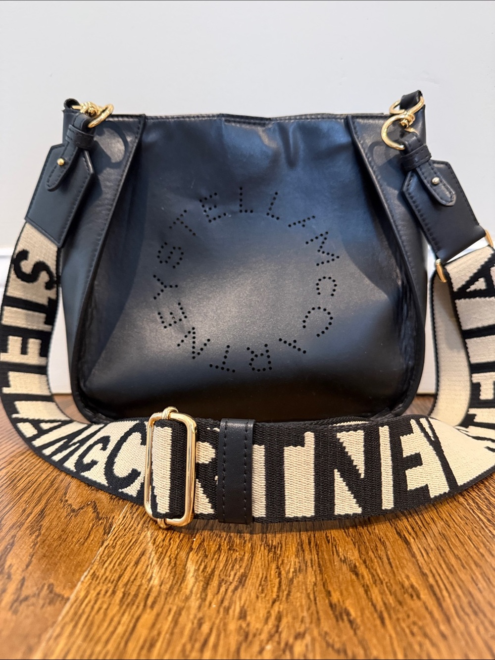 Stella McCartney Black Shoulder Bag with Branded Canvas Strap